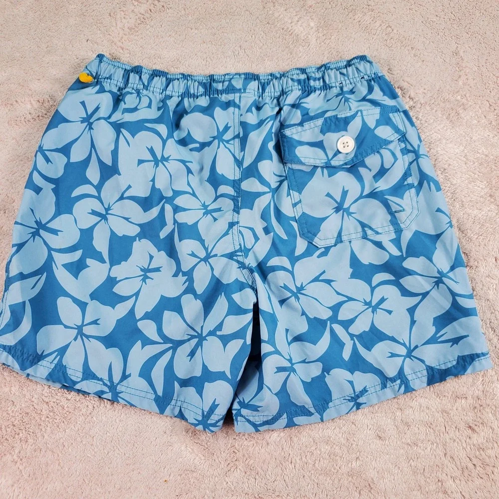 J.Crew Flex Swim Trunks Mens Medium Blue Hibiscus Floral Mesh Lined 5